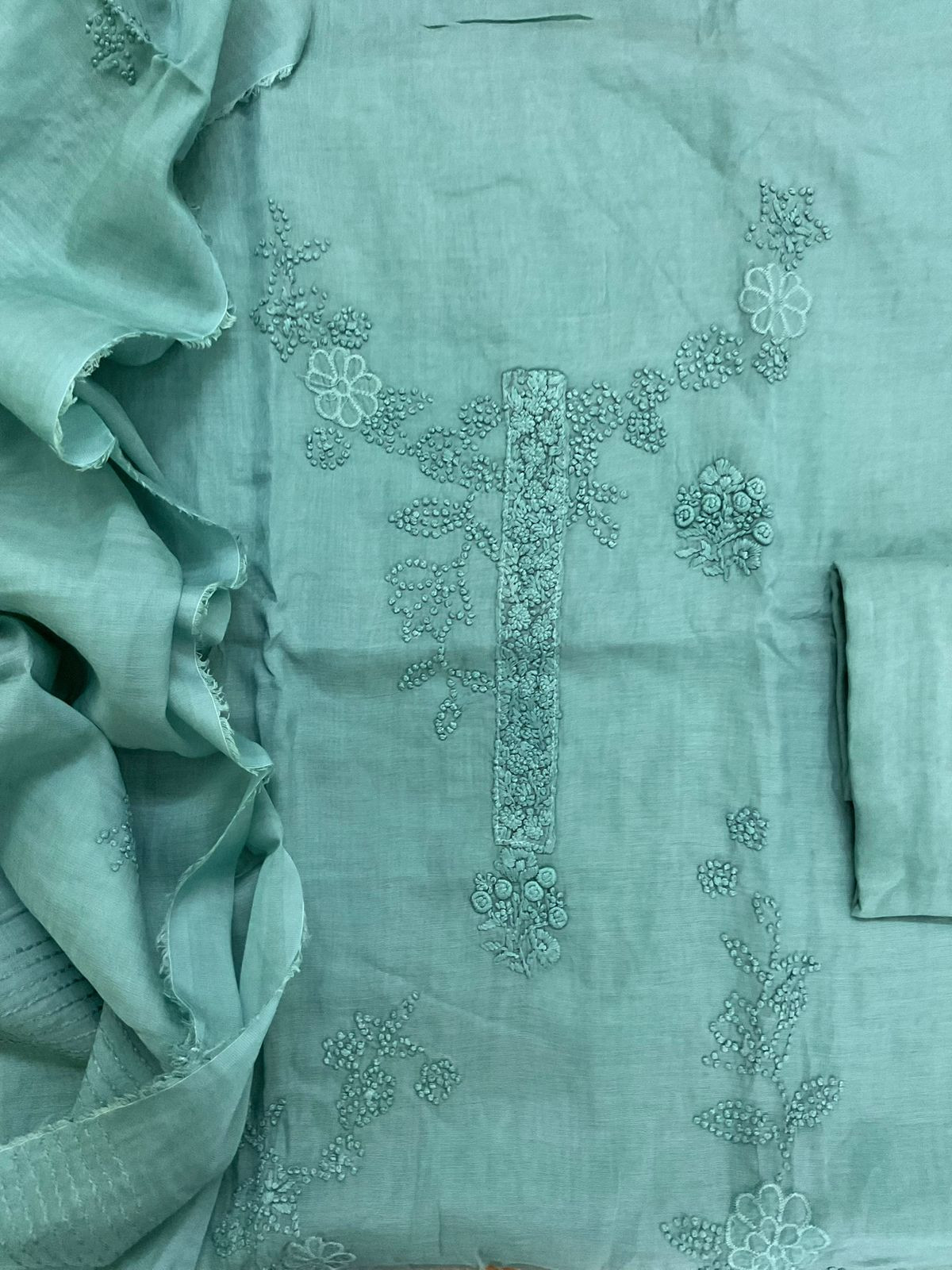 Pure Chanderi Embroidered Suit - Blue