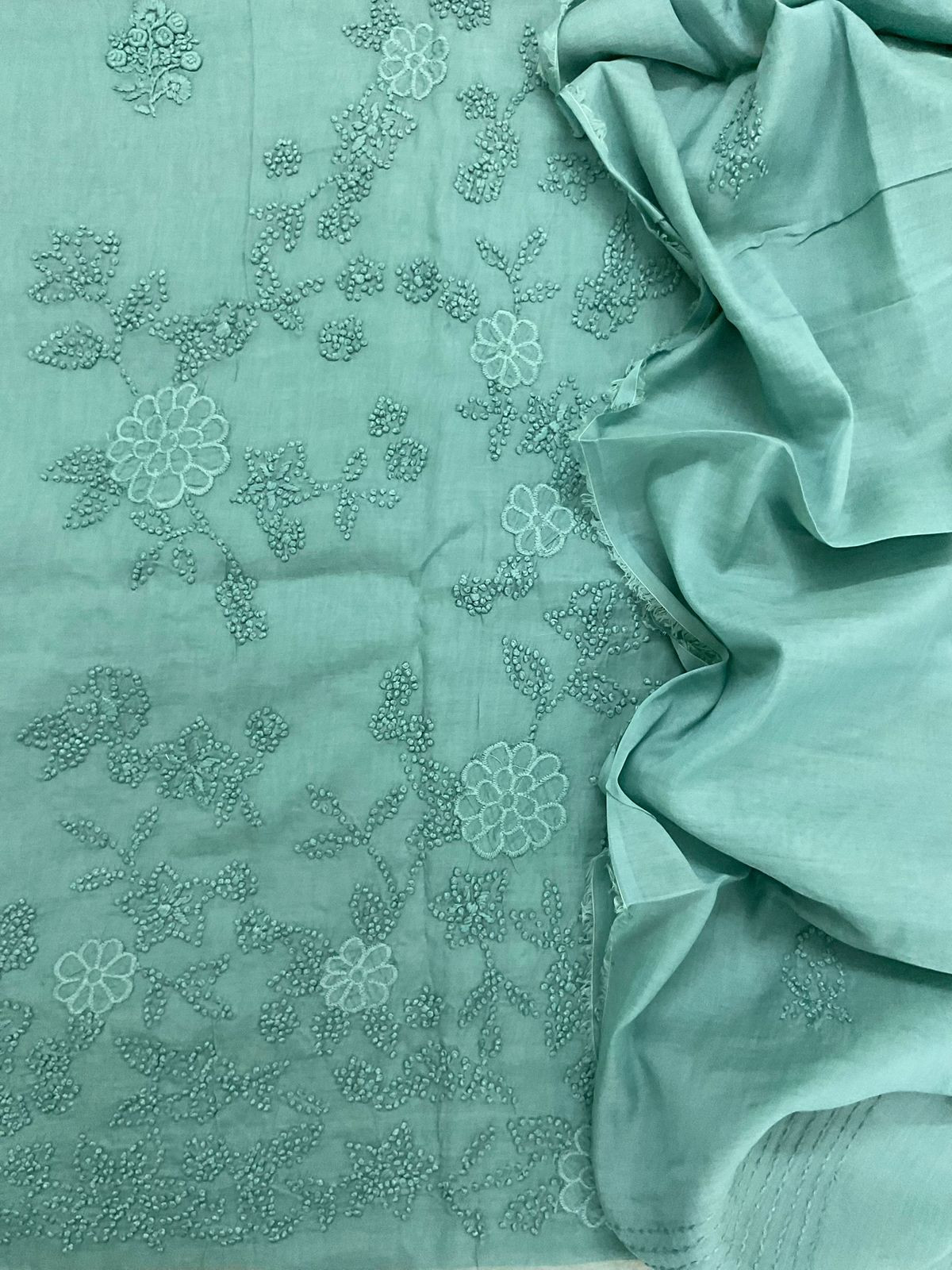 Pure Chanderi Embroidered Suit - Blue