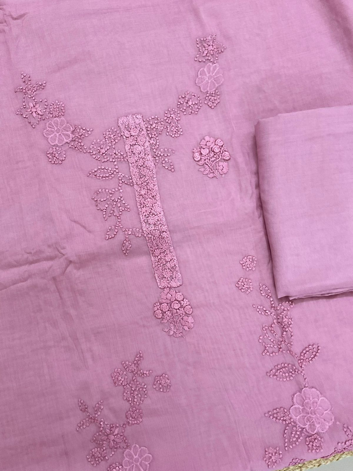 Pure Chanderi Embroidered Suit - Pink