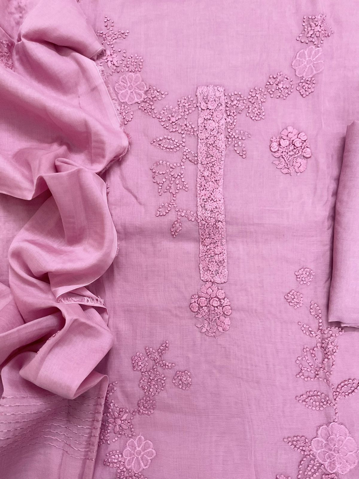 Pure Chanderi Embroidered Suit - Pink