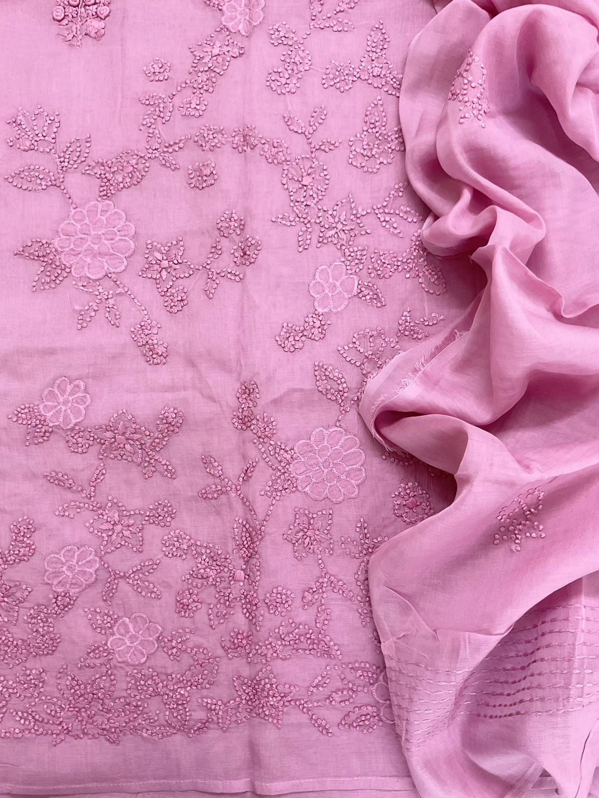 Pure Chanderi Embroidered Suit - Pink