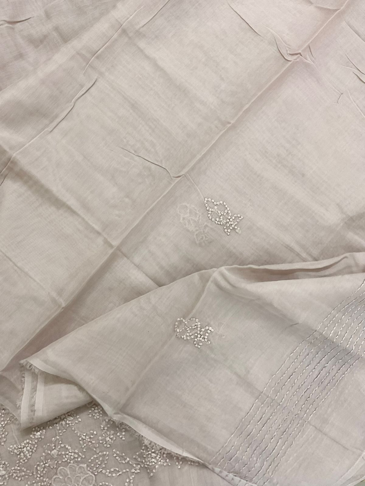 Pure Chanderi Embroidered Suit - Beige