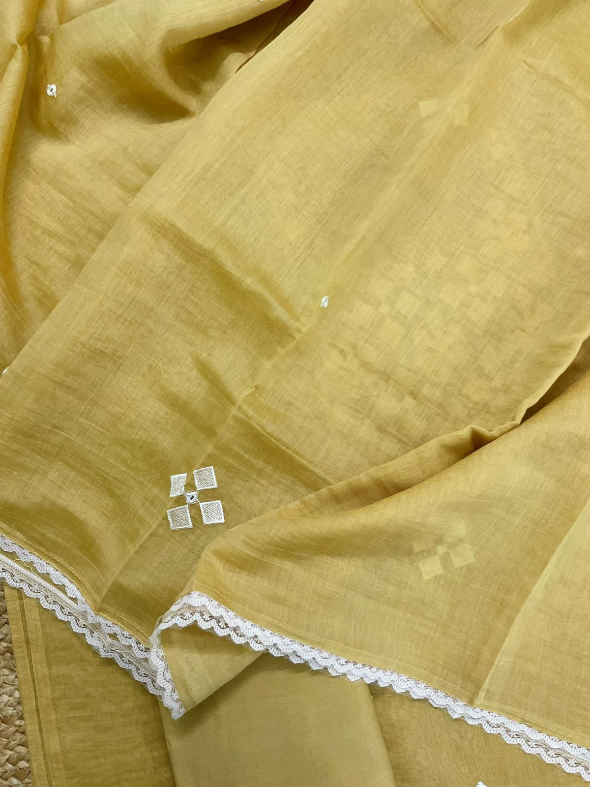 Pure Mul Chanderi Embroidered Suit - Yellow