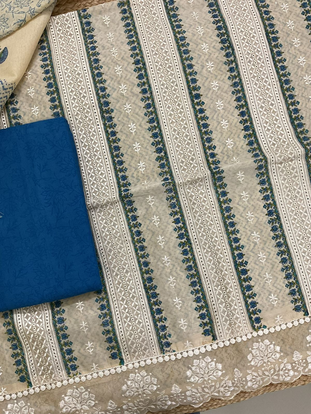 Pure Chanderi Printed Embroidered Suit - Beige