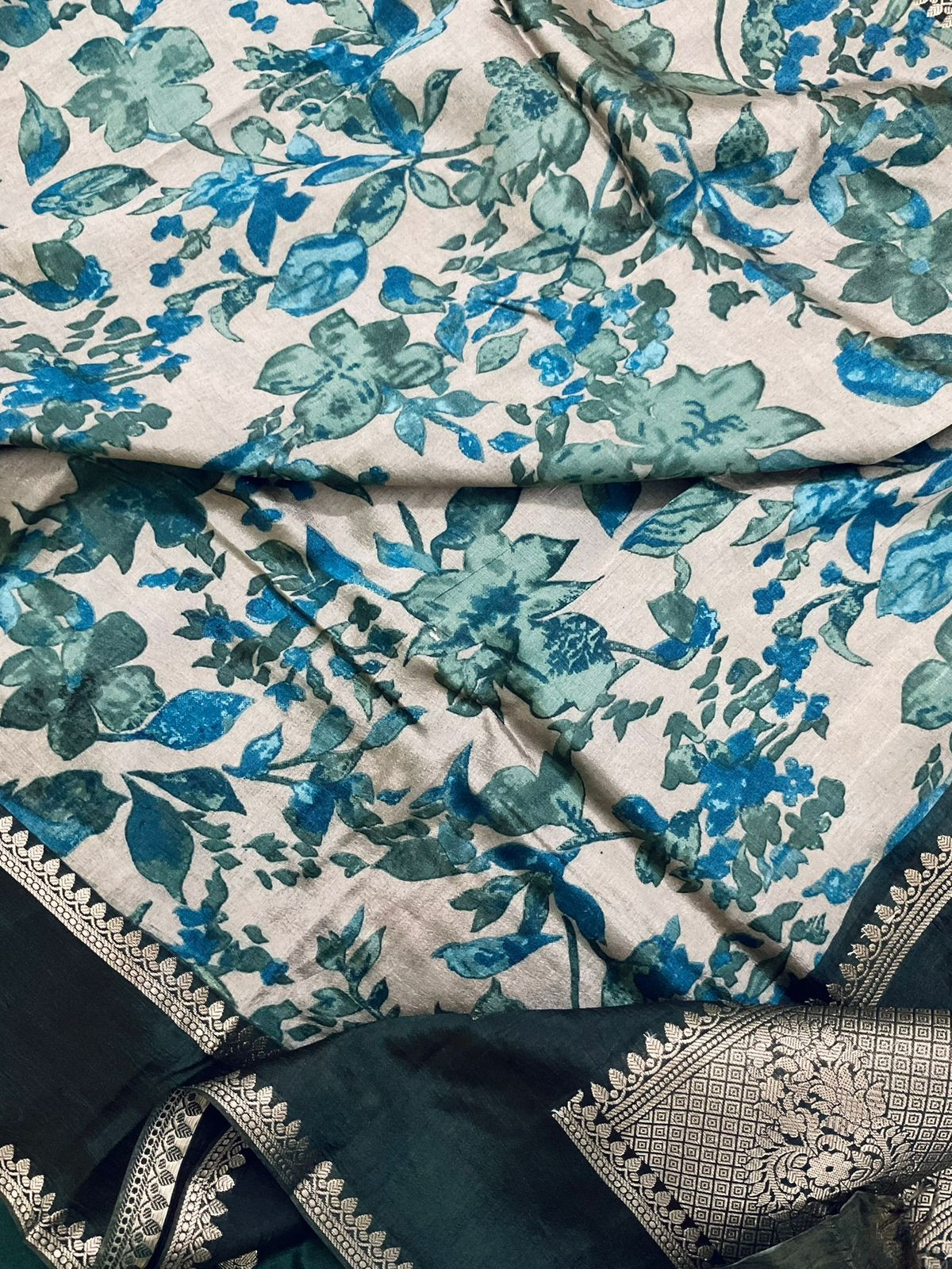 Soft Banarasi Chanderi Printed Self Weaved Suit - Green