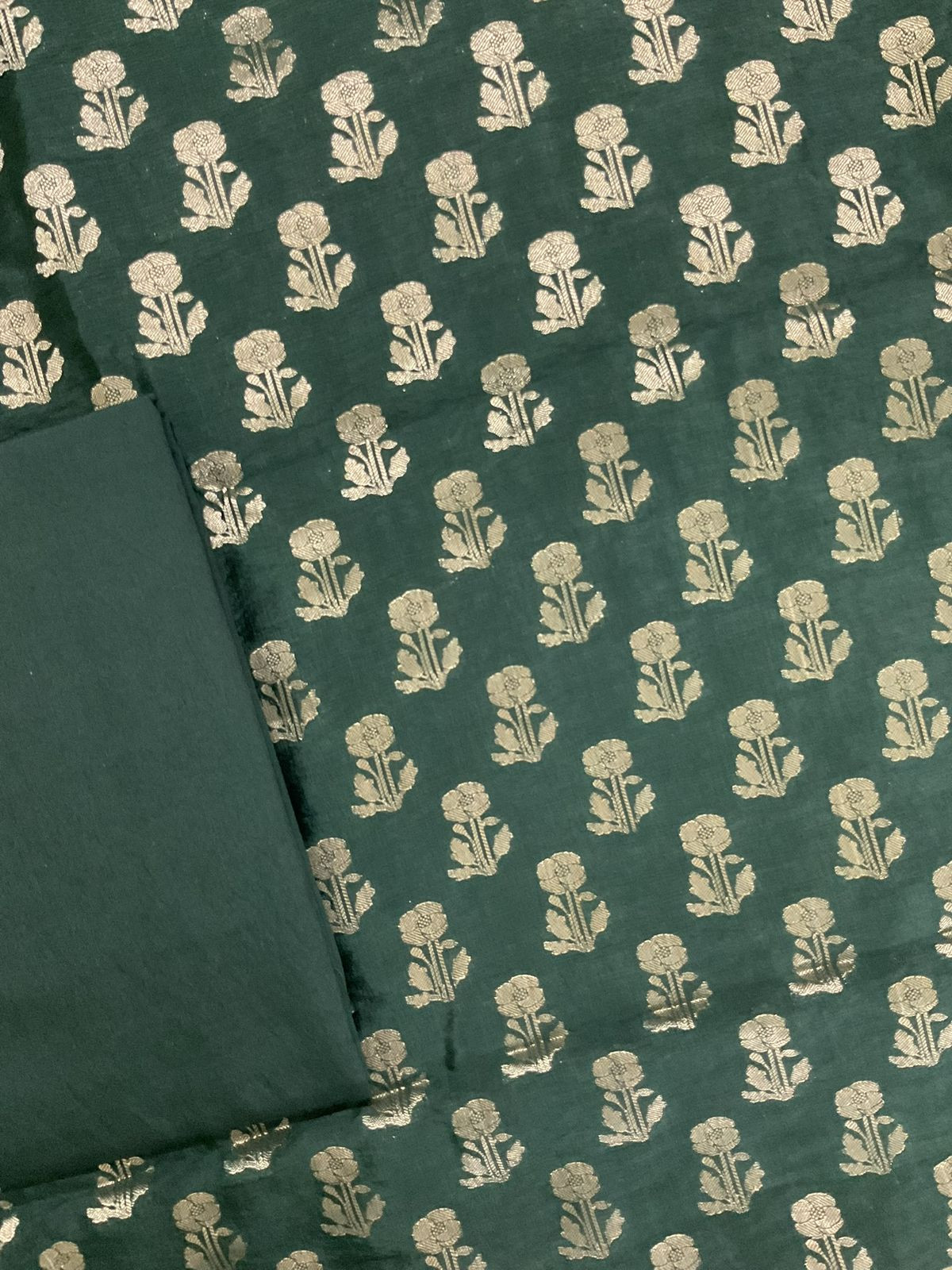 Soft Banarasi Chanderi Printed Self Weaved Suit - Green