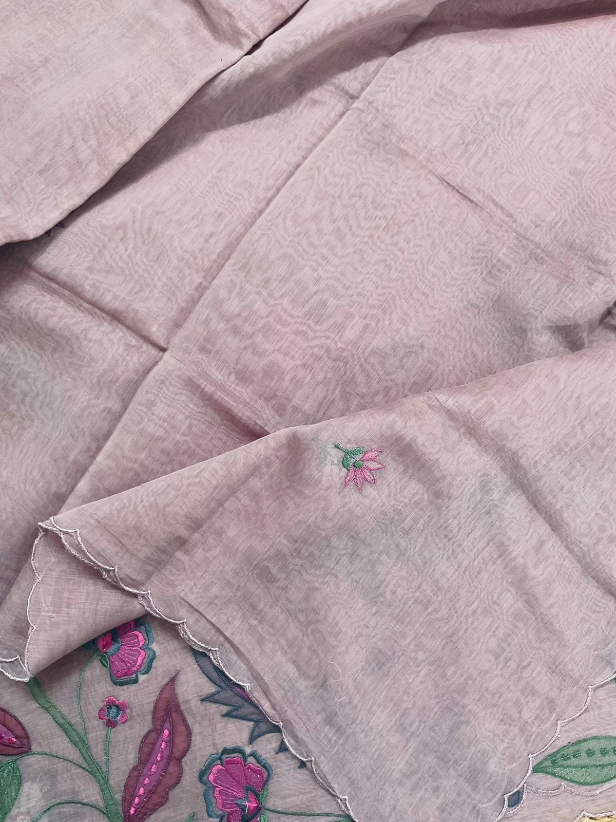 Pure Mul Chanderi Embroidered Suit - Mauve