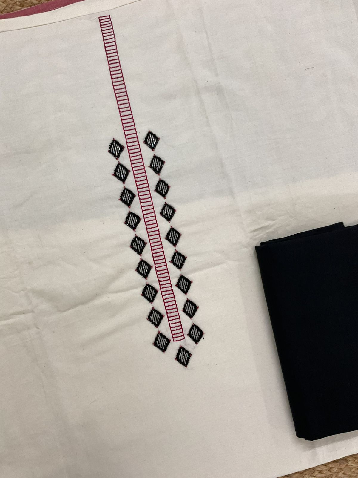 Pure Cotton Printed Self Weaved Embroidered Suit - Offwhite