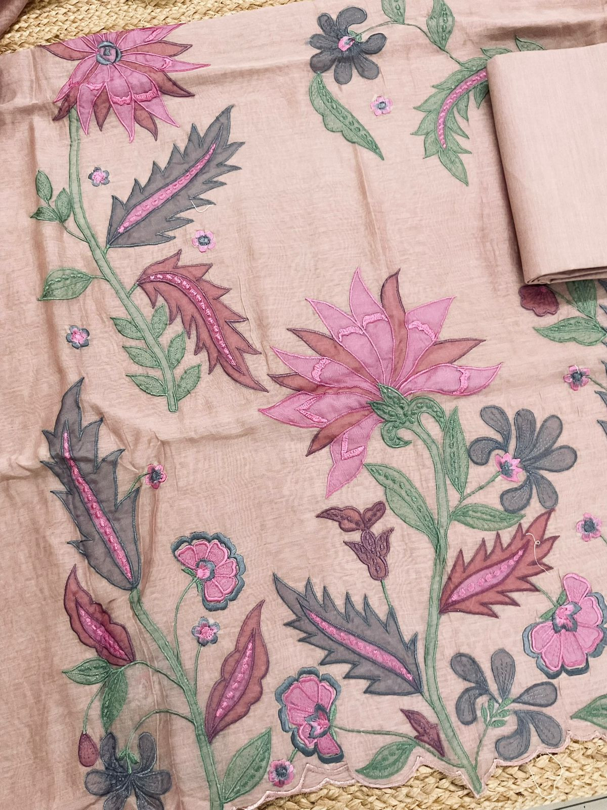 Pure Mul Chanderi Embroidered Suit - Onion Pink