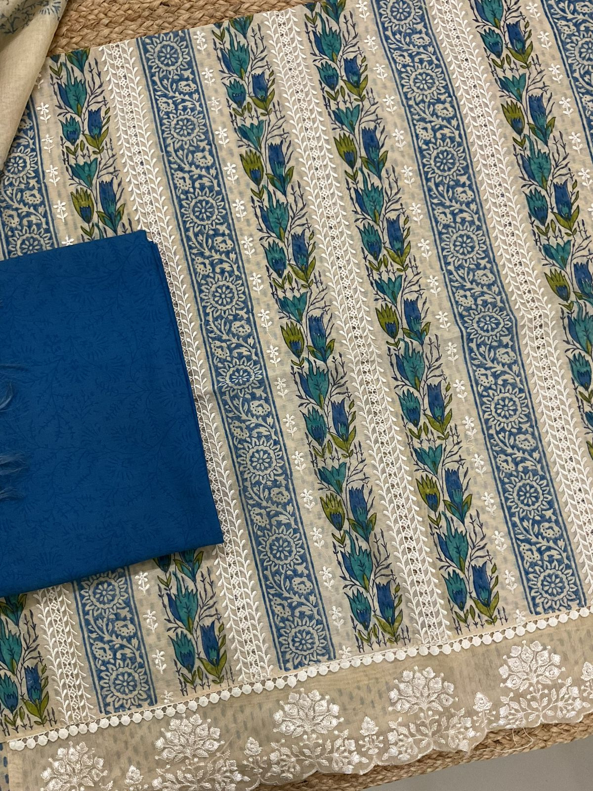 Pure Chanderi Printed Embroidered Suit - Beige