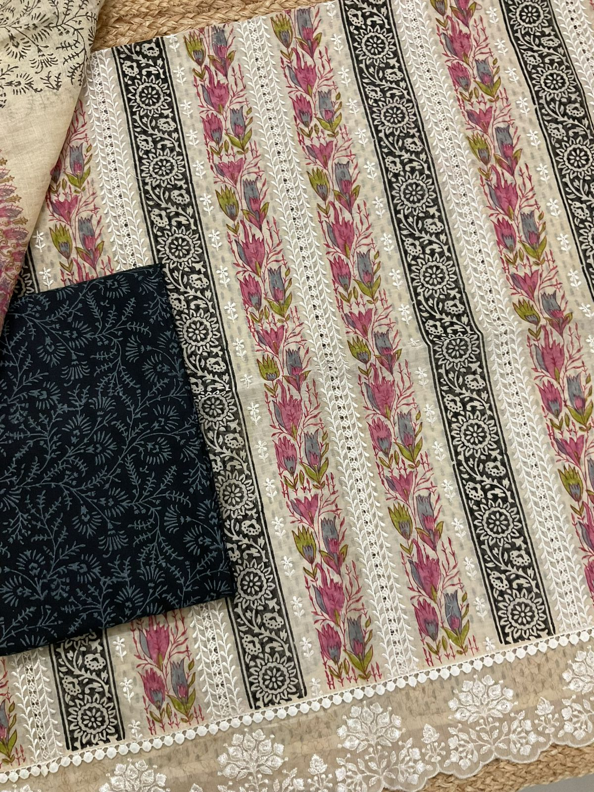 Pure Chanderi Printed Embroidered Suit - Beige