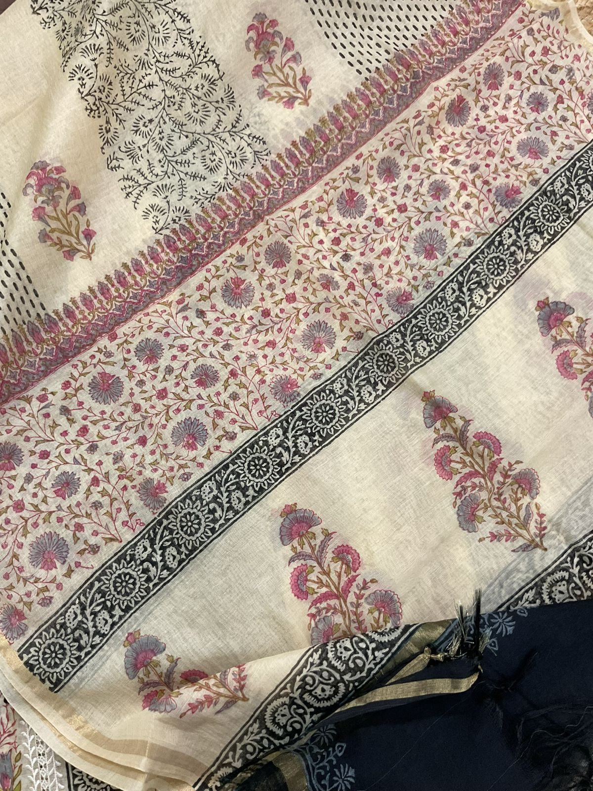 Pure Chanderi Printed Embroidered Suit - Beige