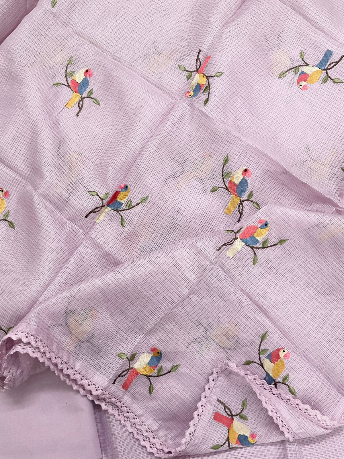Soft Kota Silk Embroidered Suit - Lavender