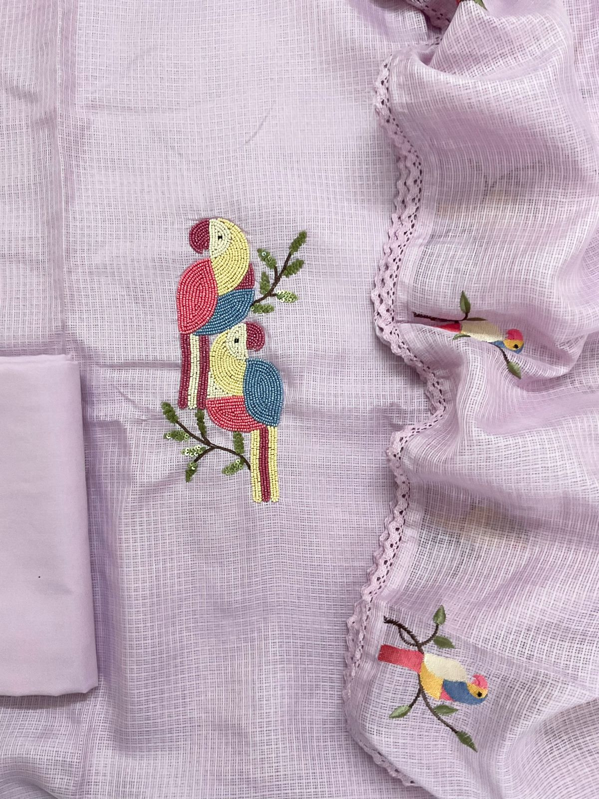 Soft Kota Silk Embroidered Suit - Lavender