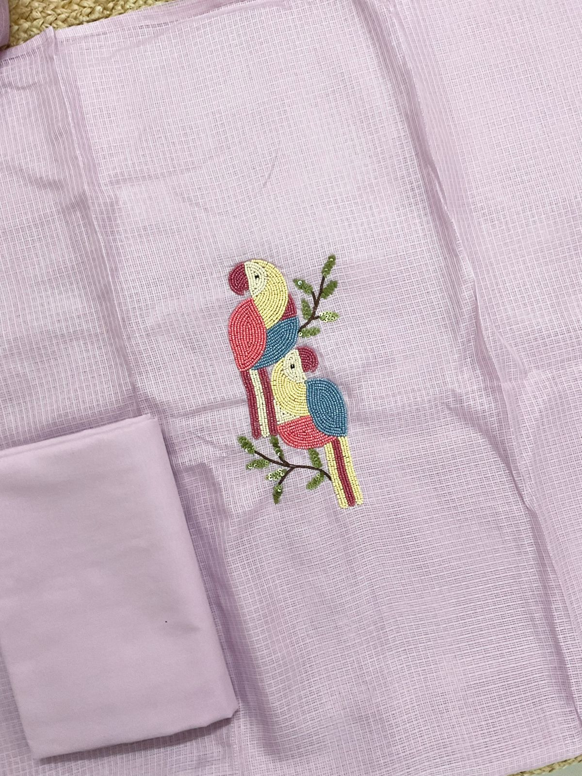 Soft Kota Silk Embroidered Suit - Lavender