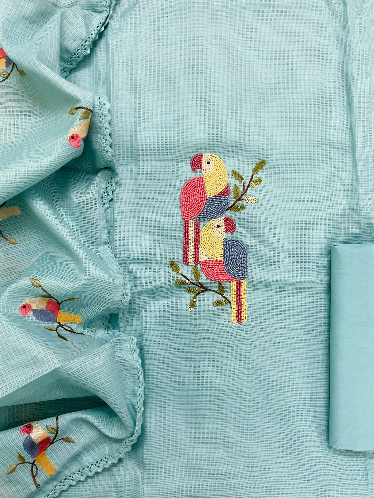 Soft Kota Silk Embroidered Suit - Blue