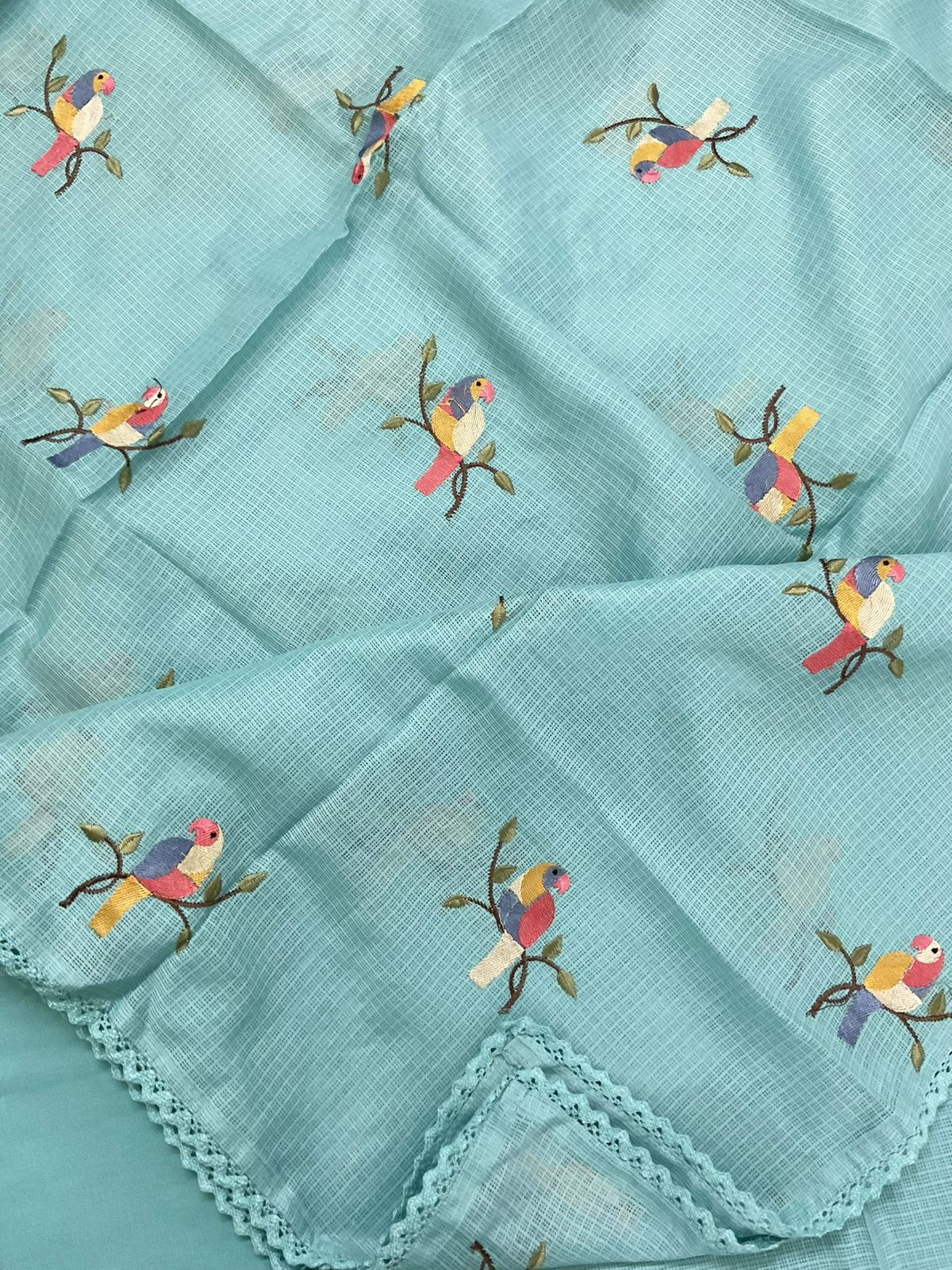 Soft Kota Silk Embroidered Suit - Blue