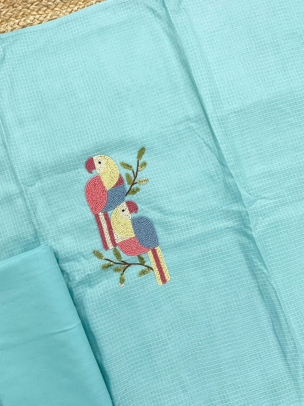 Soft Kota Silk Embroidered Suit - Blue