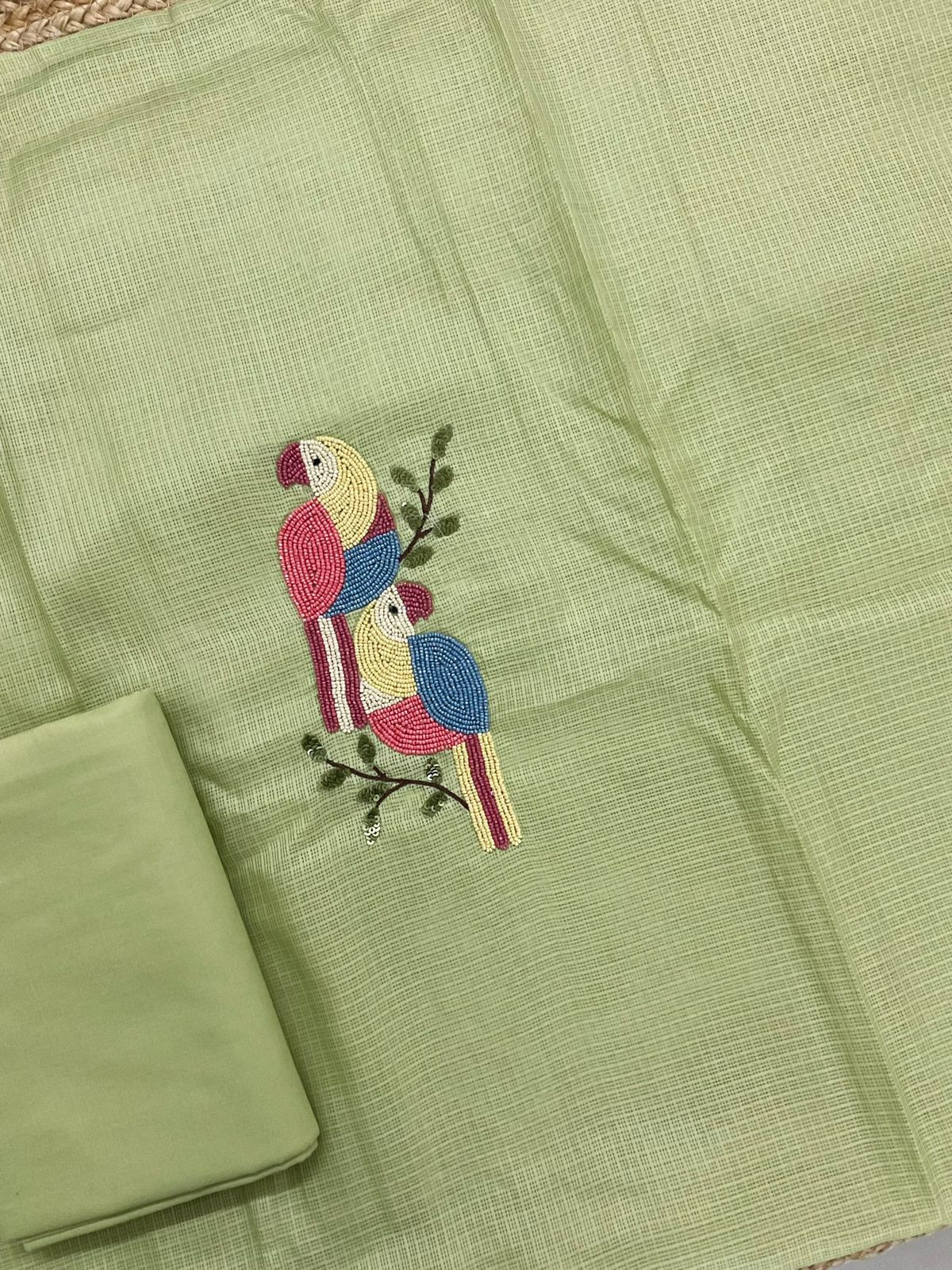 Soft Kota Silk Embroidered Suit - Green