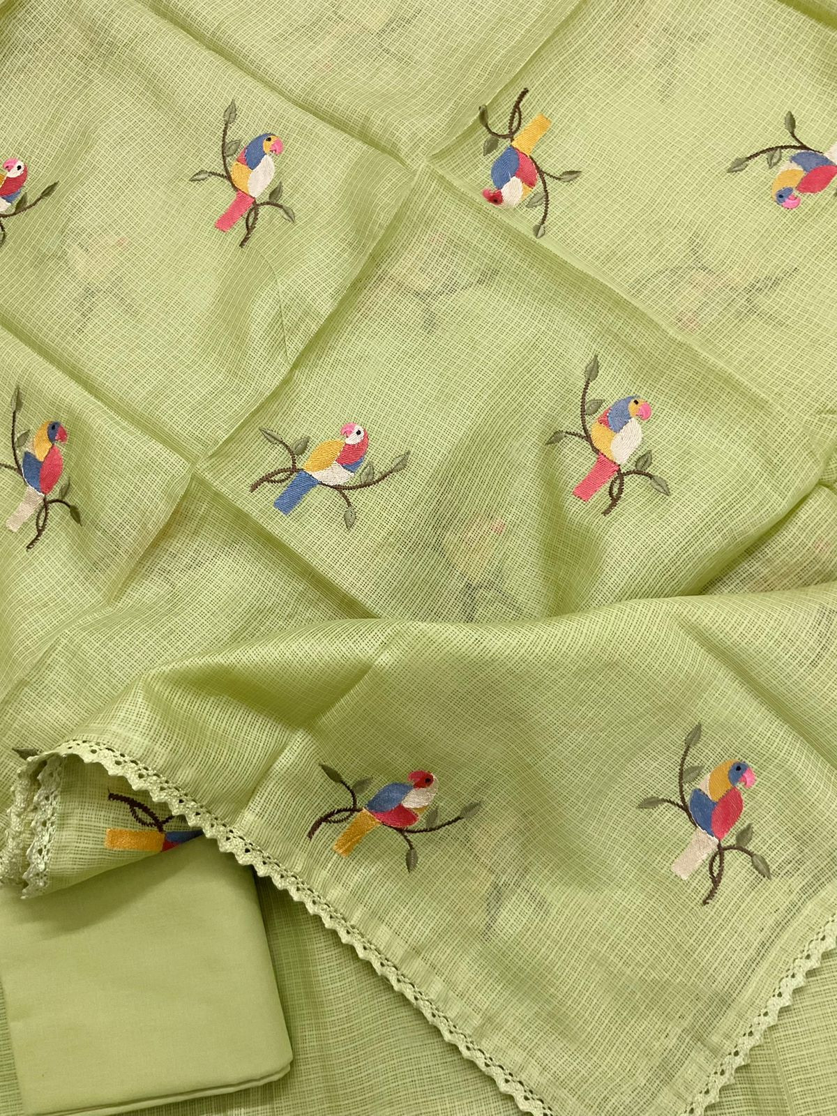 Soft Kota Silk Embroidered Suit - Green