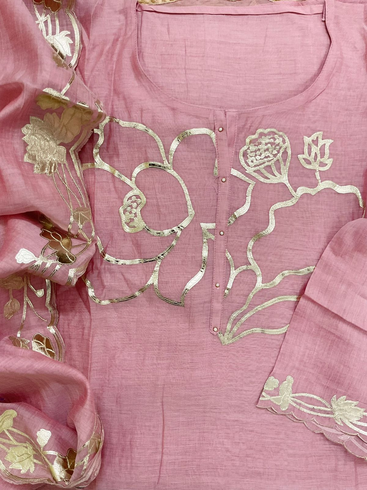 Pure Mul Chanderi Embroidered Suit - Pink