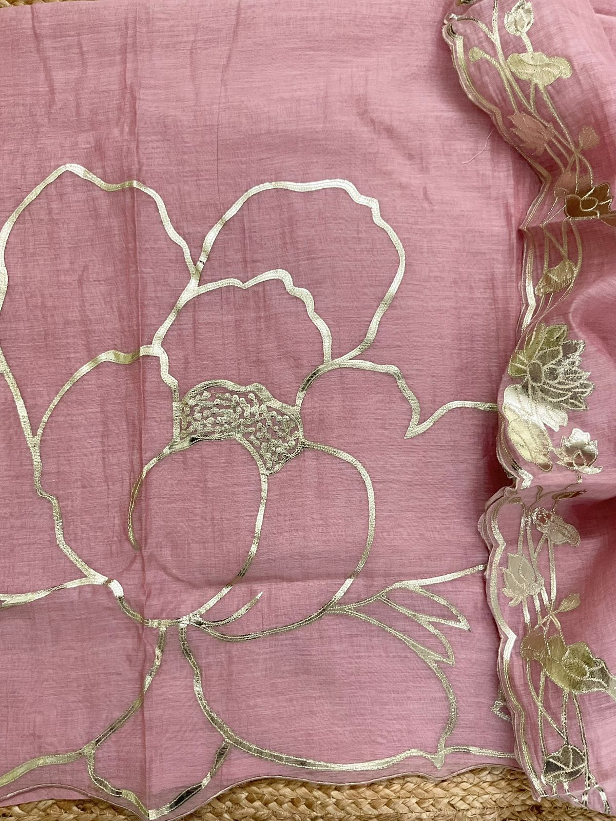 Pure Mul Chanderi Embroidered Suit - Pink