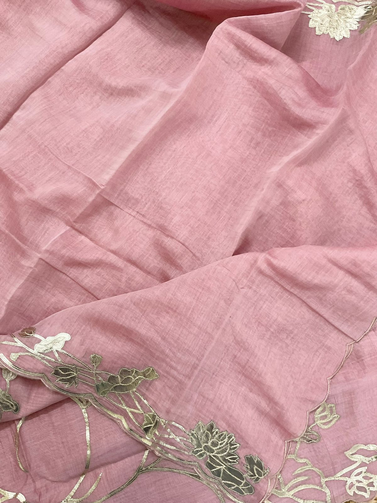 Pure Mul Chanderi Embroidered Suit - Pink