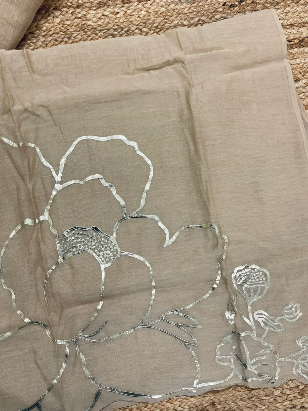 Pure Mul Chanderi Embroidered Suit - Beige