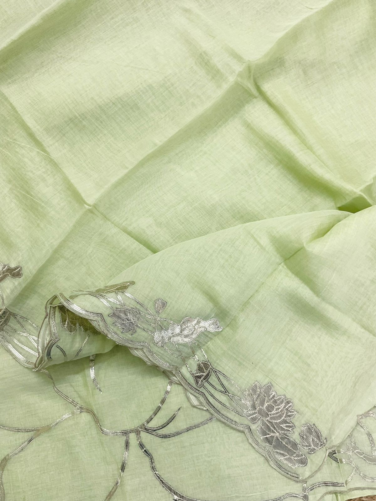 Pure Mul Chanderi Embroidered Suit - Green