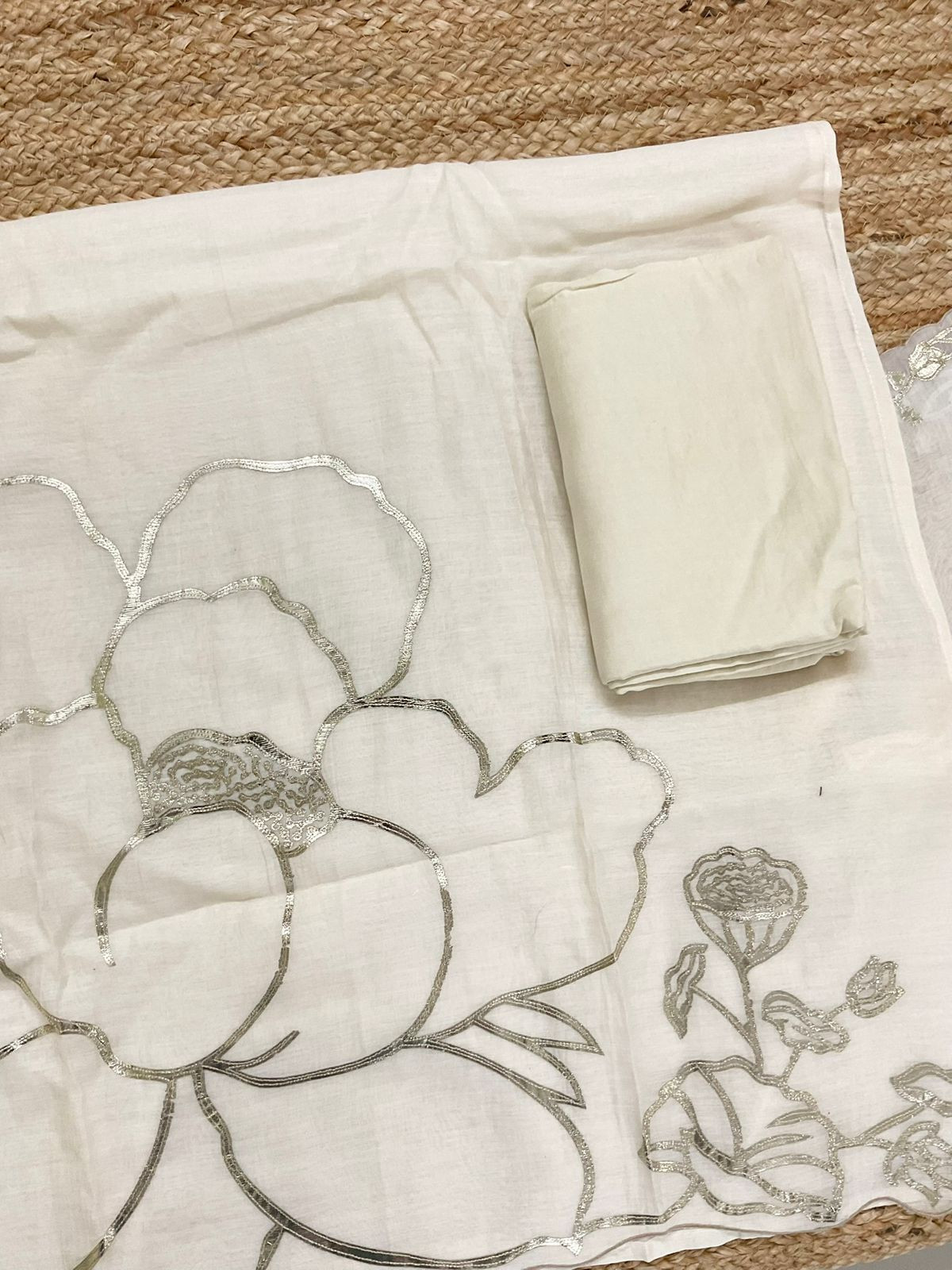 Pure Mul Chanderi Embroidered Suit - Offwhite