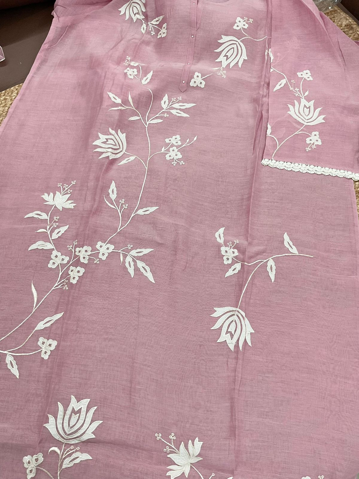 Pure Mul Chanderi Embroidered Suit - Pink