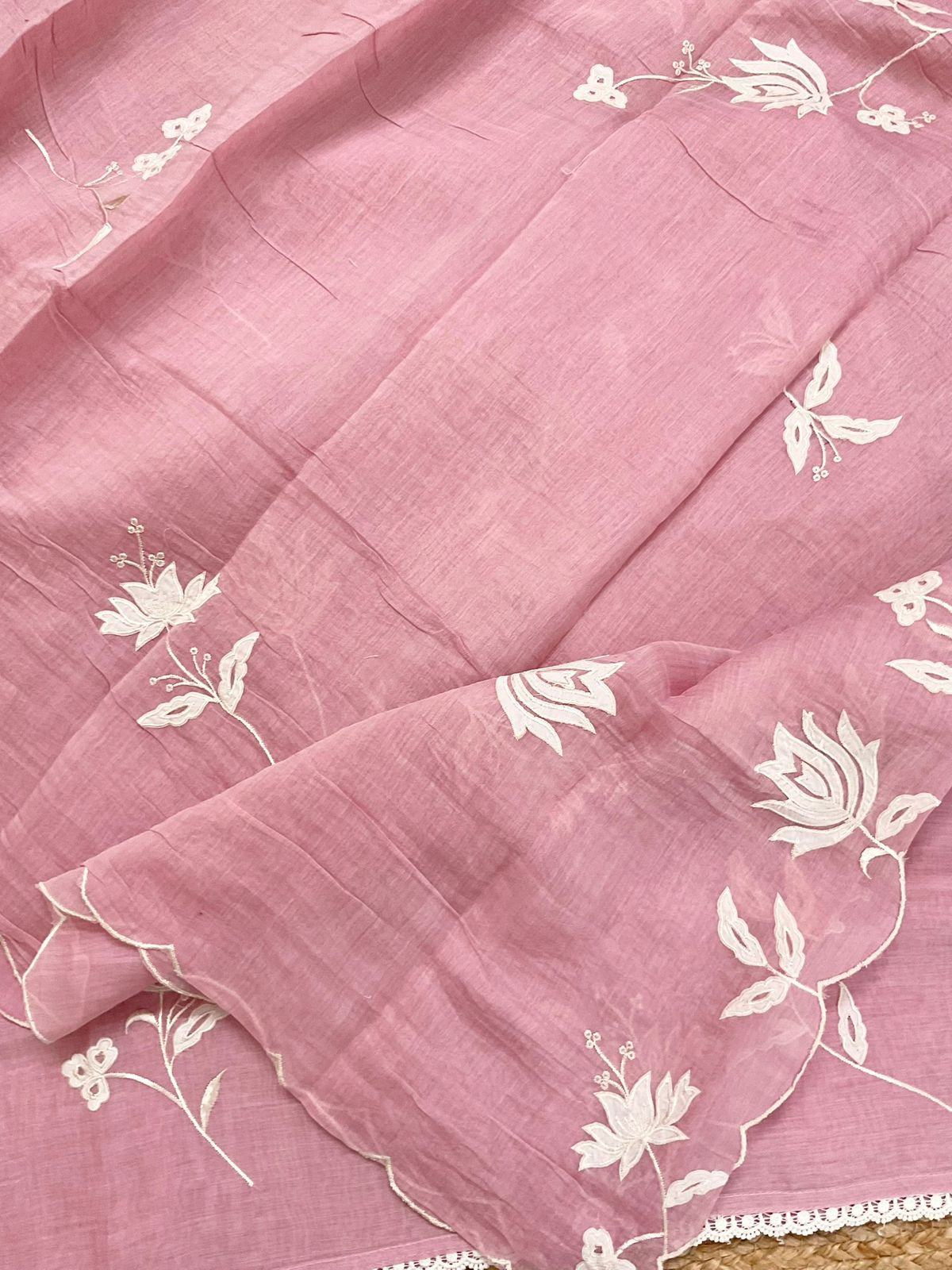 Pure Mul Chanderi Embroidered Suit - Pink