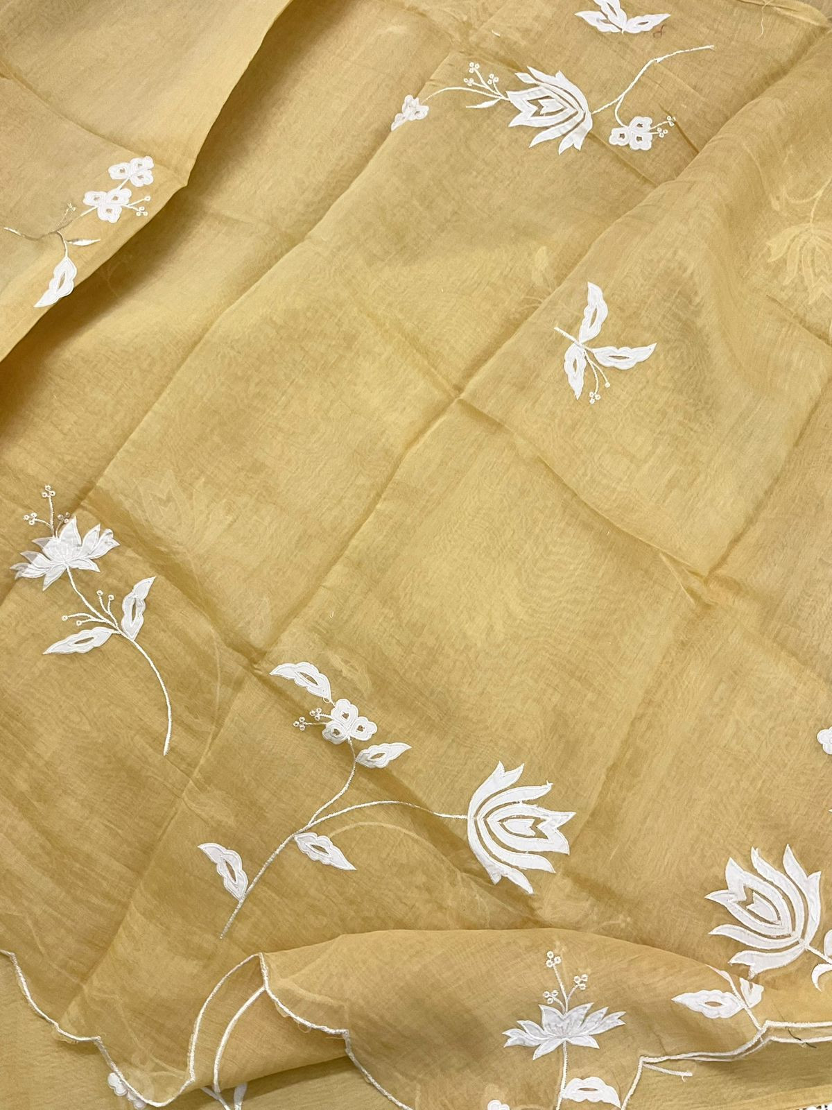 Pure Mul Chanderi Embroidered Suit - Yellow