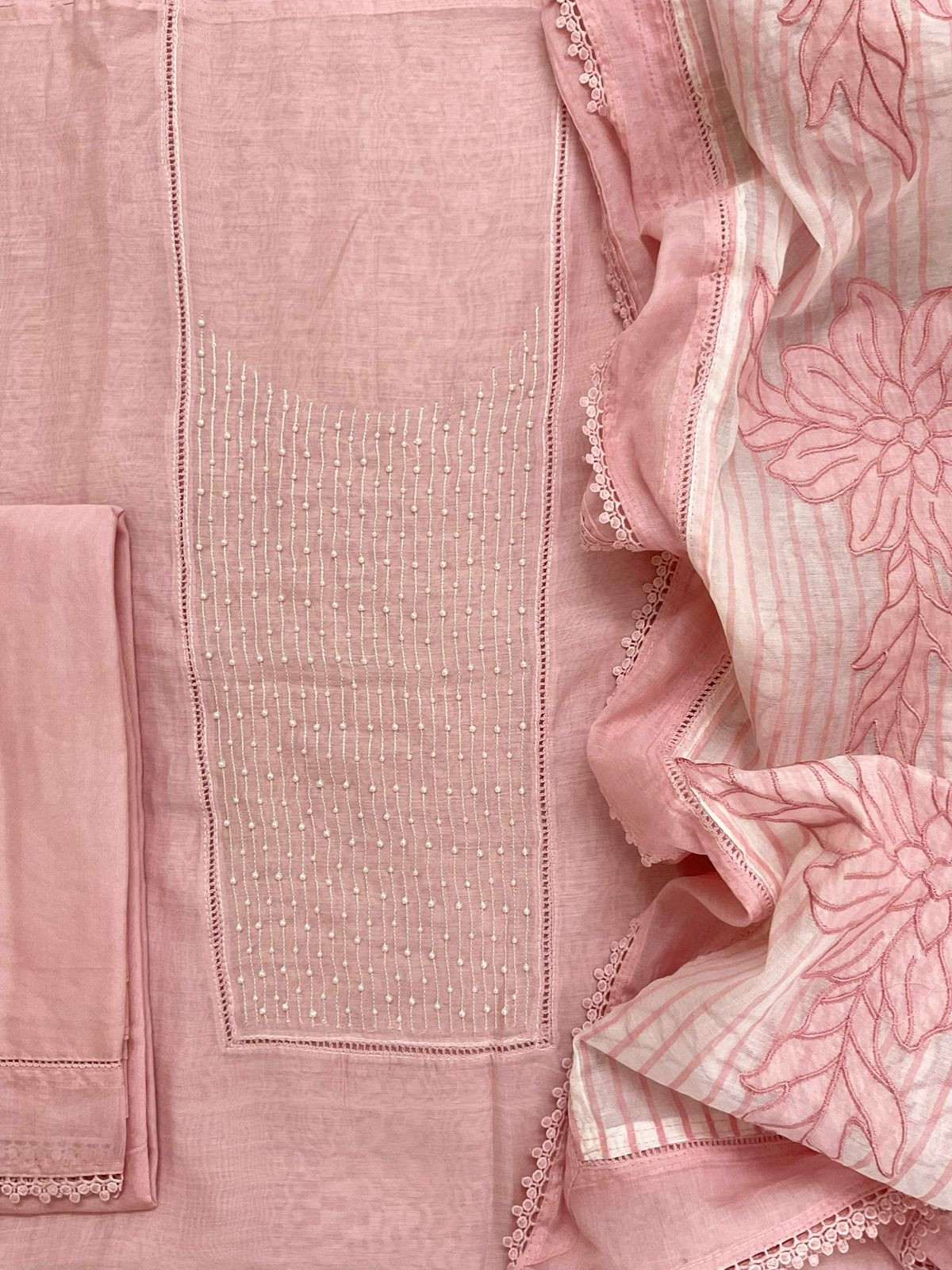 Pure Mul Chanderi Printed Embroidered Suit - Pink