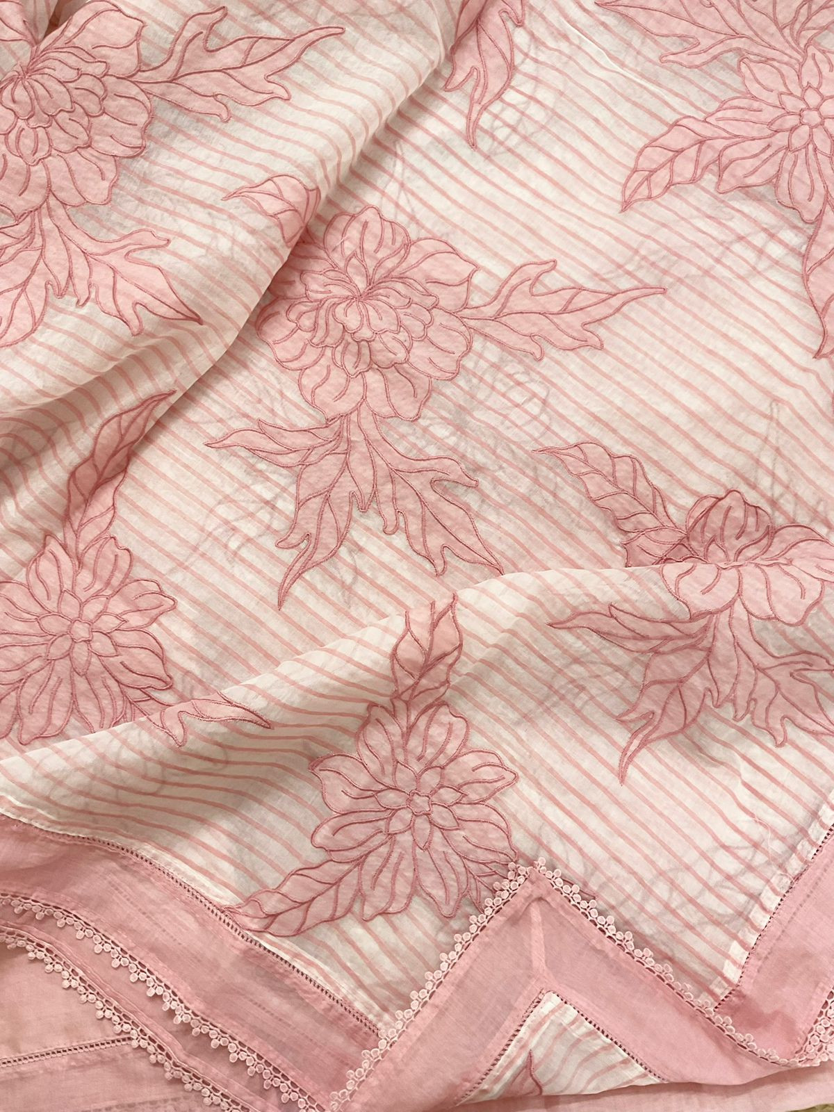 Pure Mul Chanderi Printed Embroidered Suit - Pink