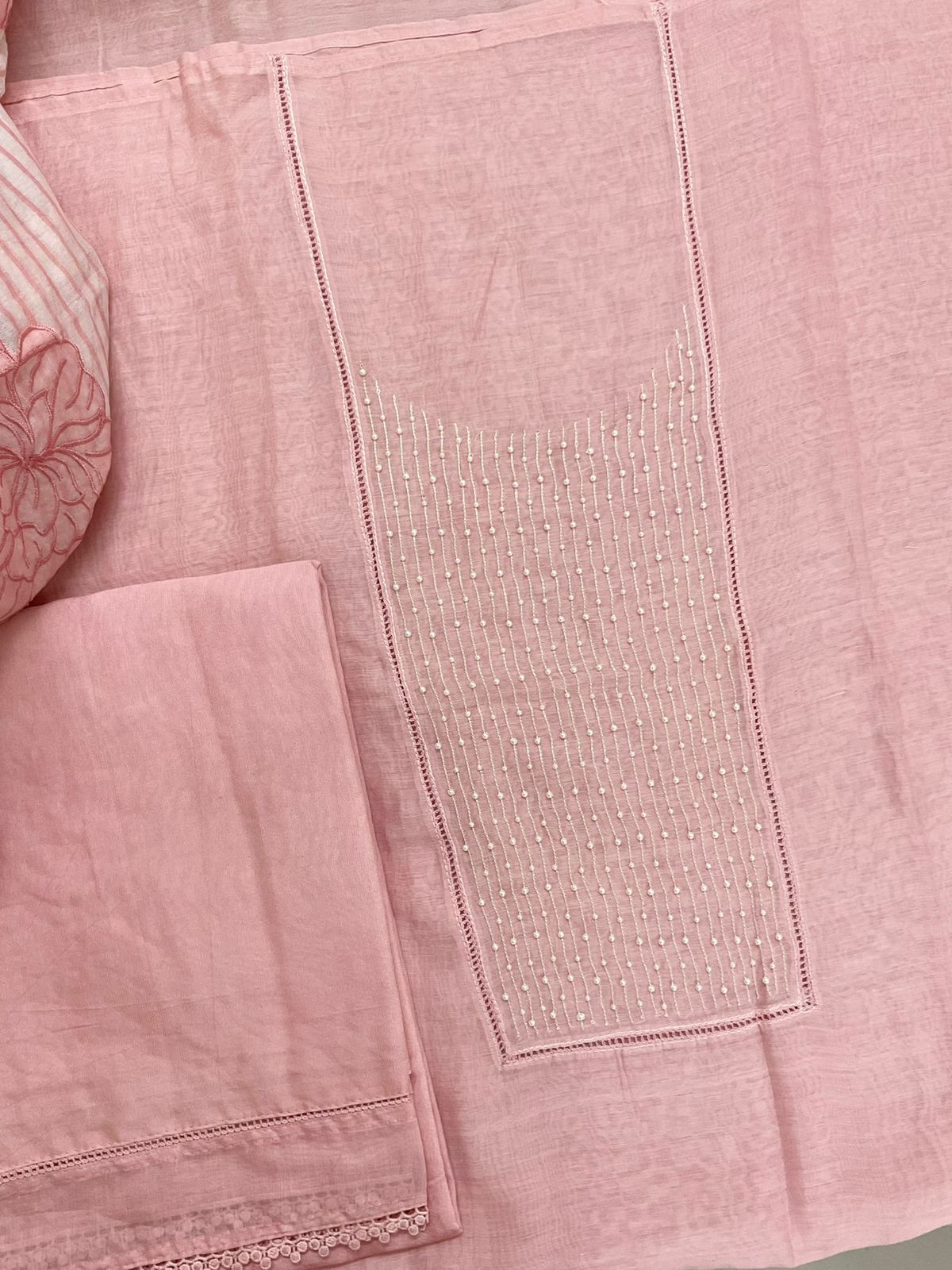 Pure Mul Chanderi Printed Embroidered Suit - Pink
