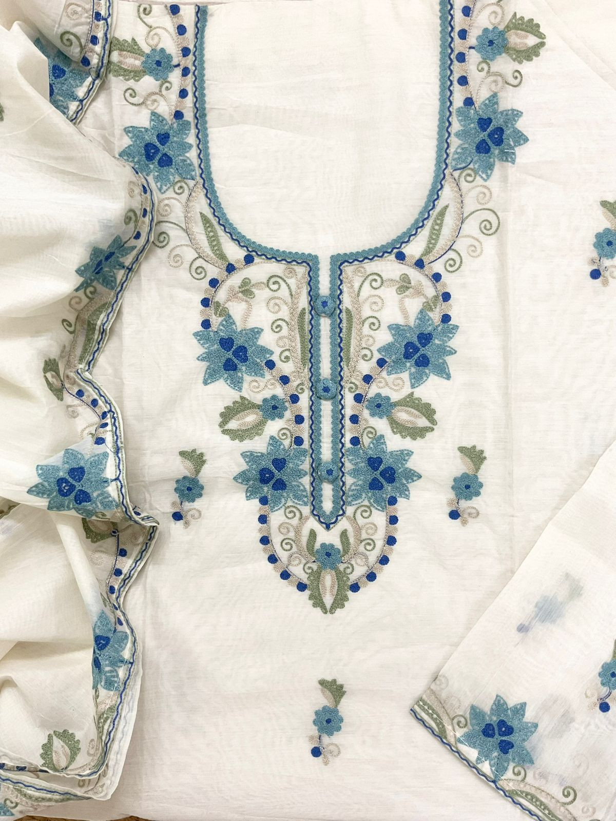 Pure Chanderi Embroidered Suit - Off White