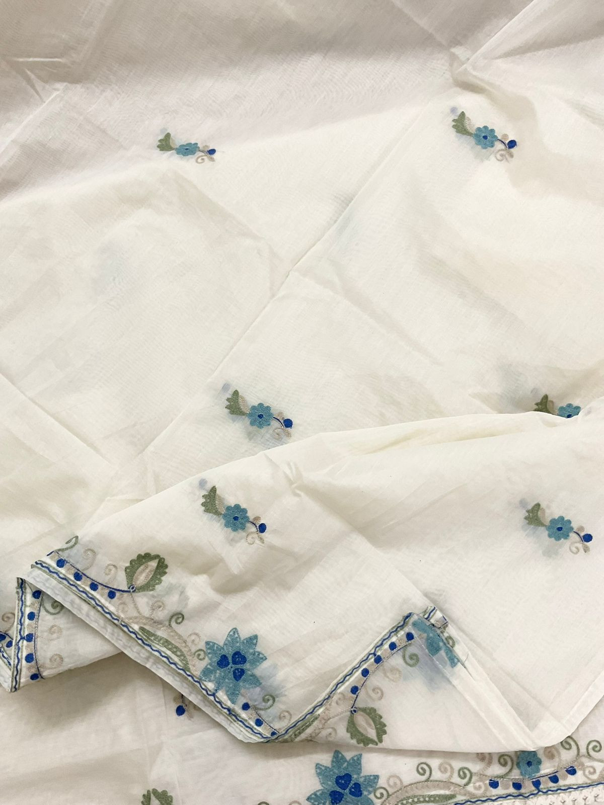 Pure Chanderi Embroidered Suit - Off White