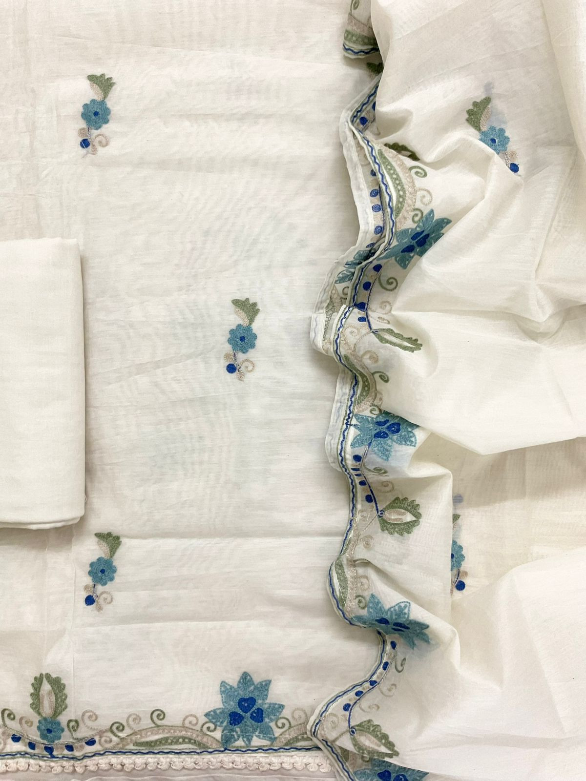 Pure Chanderi Embroidered Suit - Off White