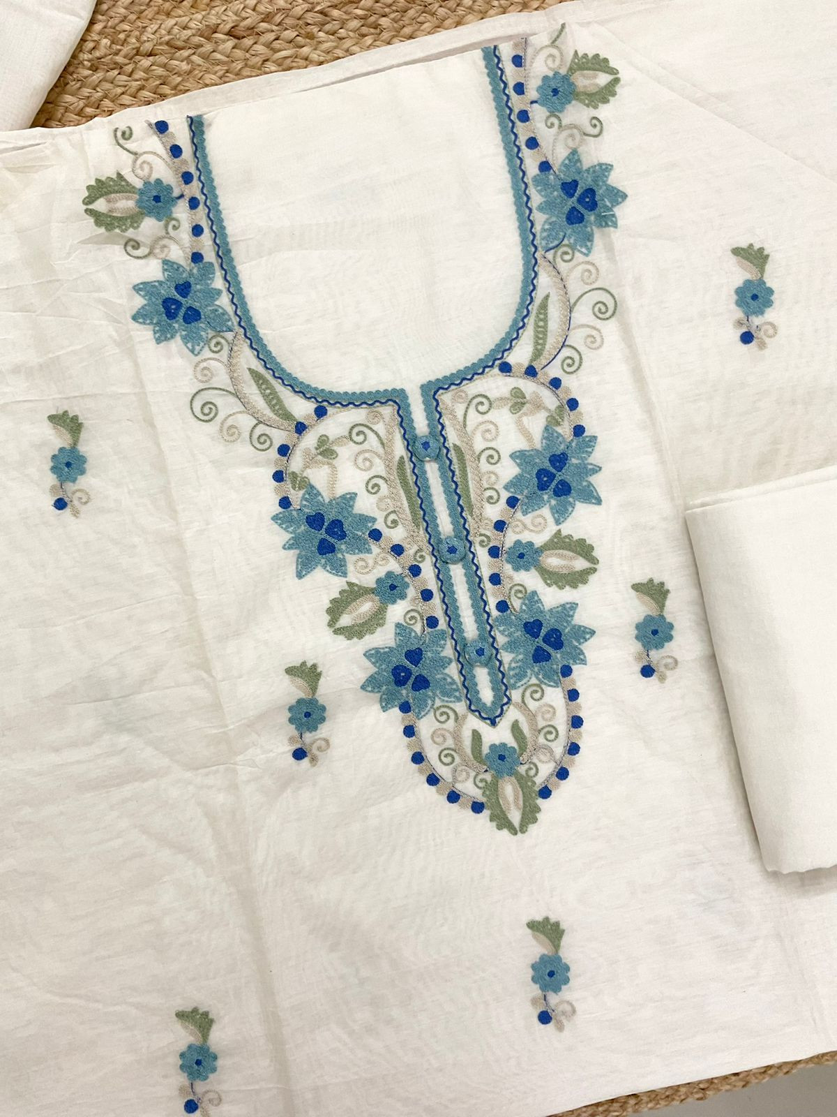 Pure Chanderi Embroidered Suit - Off White