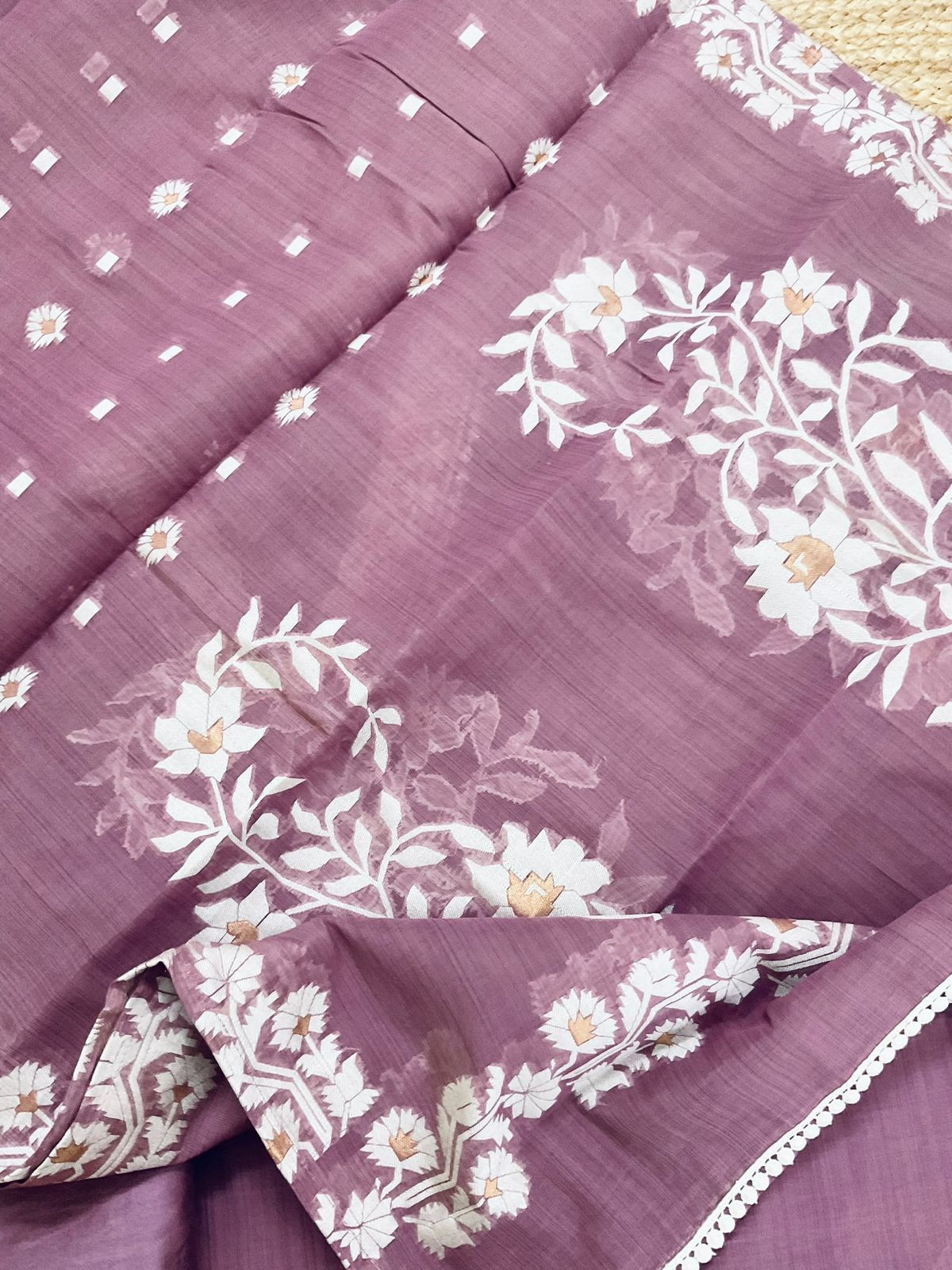 Soft Kora Chanderi Jamdani Weaved Embroidered Suit - Purple