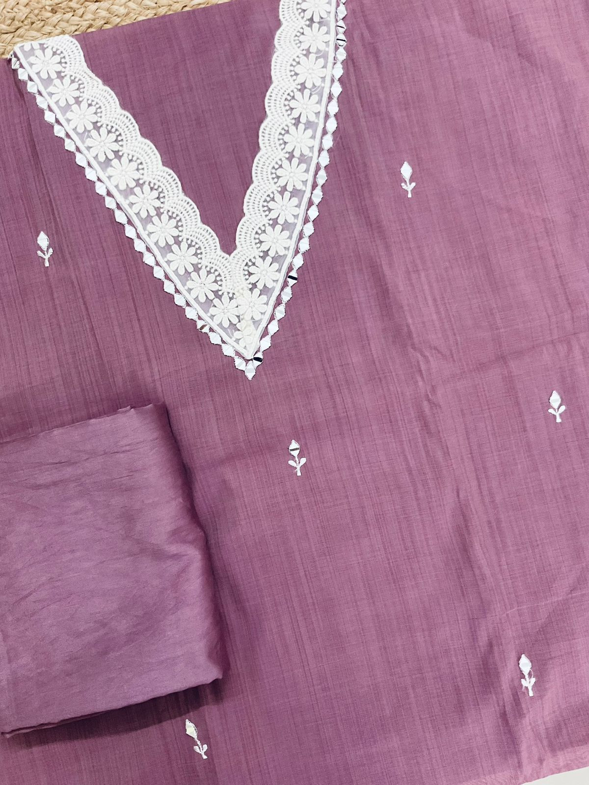 Soft Kora Chanderi Jamdani Weaved Embroidered Suit - Purple