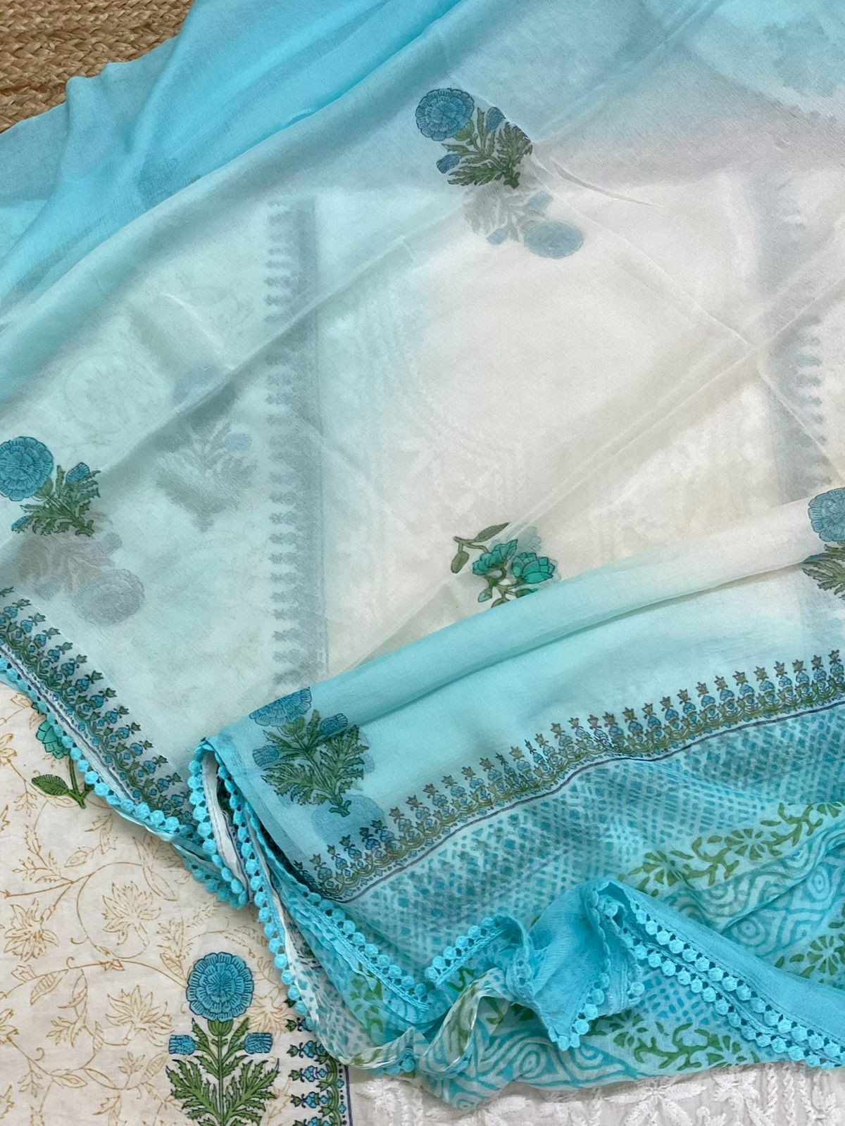 Pure Cotton Printed Embroidered Suit - Off White