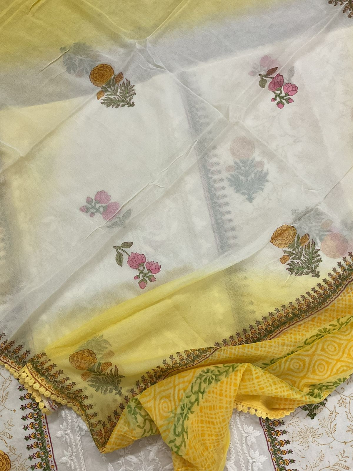 Pure Cotton Printed Embroidered Suit - Off White