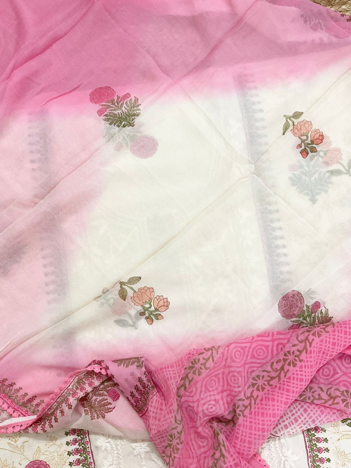 Pure Cotton Printed Embroidered Suit - Off White