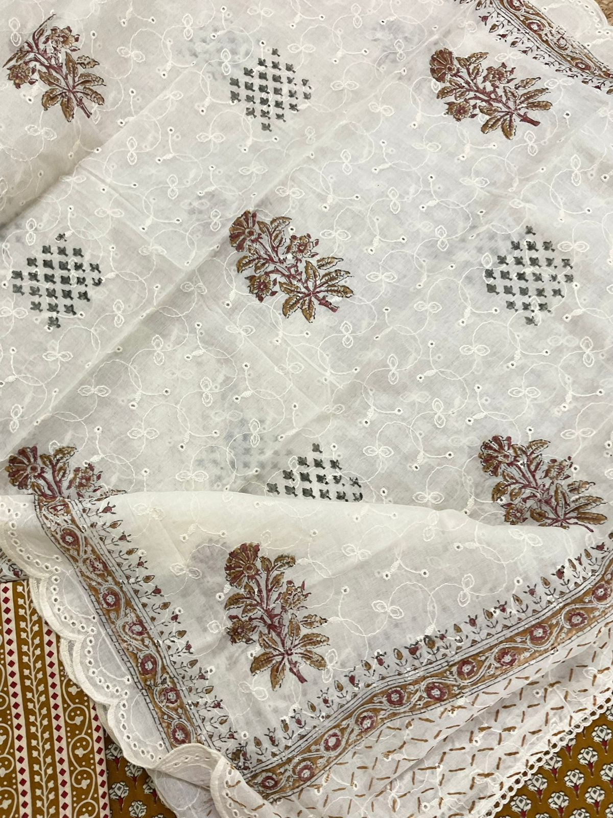 Pure Cotton Printed Embroidered Suit -Mustard