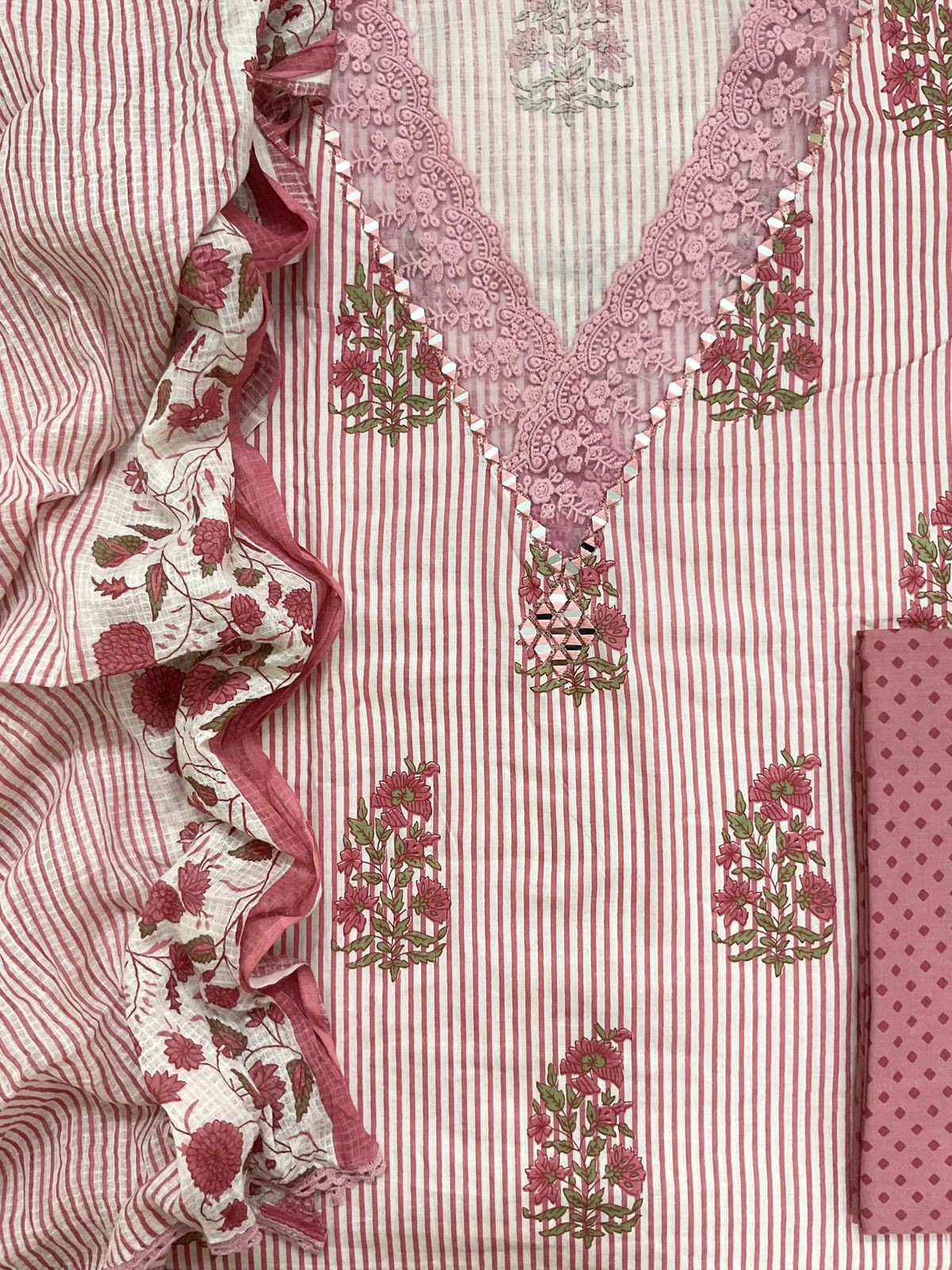 Pure Cotton Printed Embroidered Suit - Pink