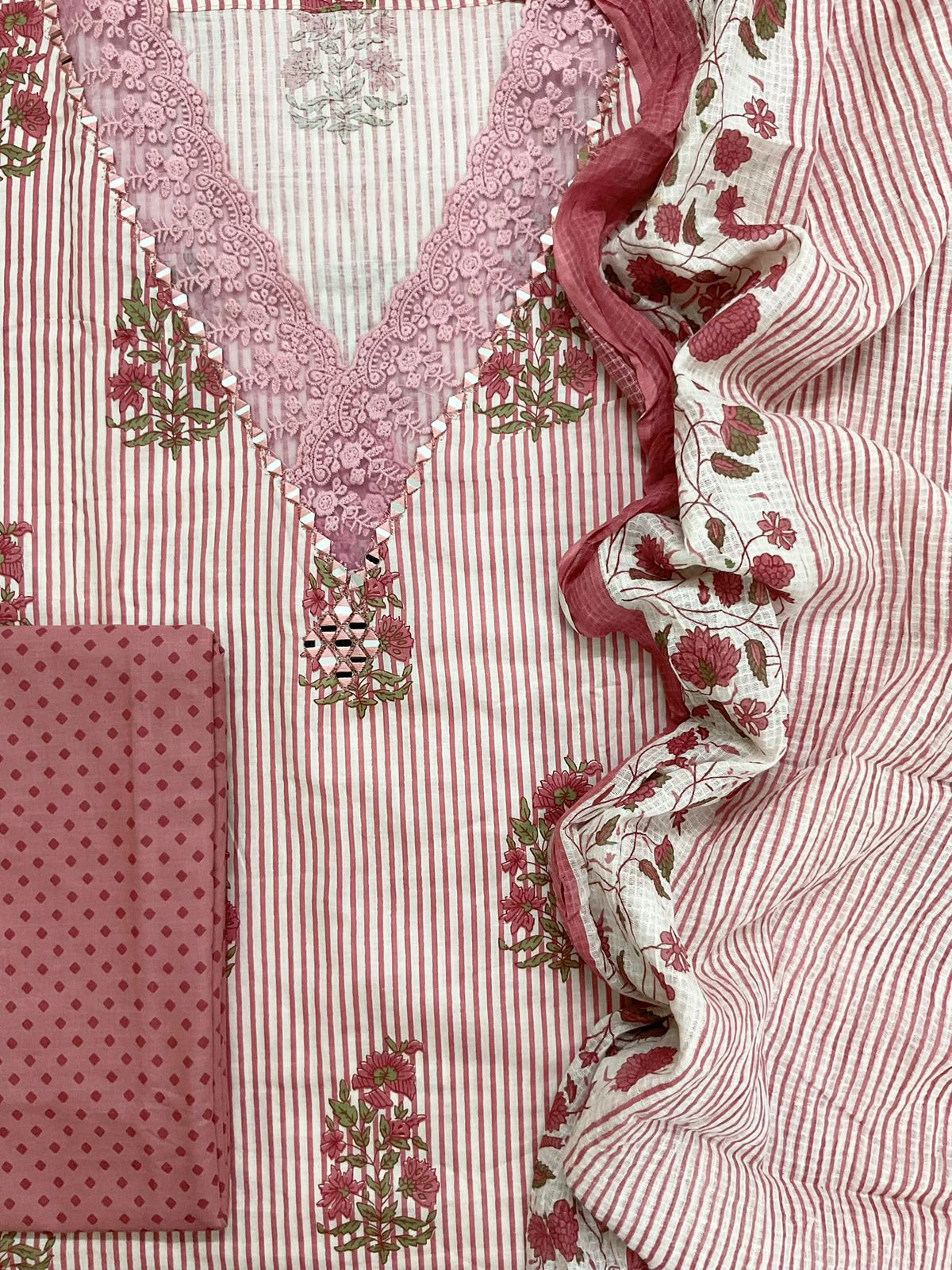 Pure Cotton Printed Embroidered Suit - Pink