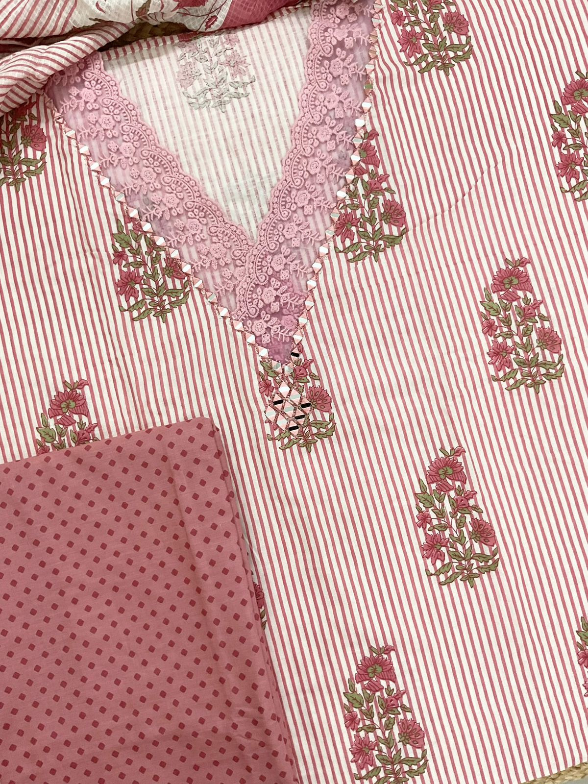 Pure Cotton Printed Embroidered Suit - Pink