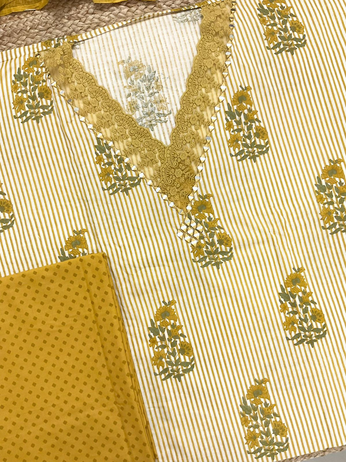 Pure Cotton Printed Embroidered Suit - Yellow